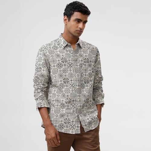 Image of BASICS Cotton-Linen Blended Men's Shirt | Slim Fit | Everyday Smart Casual Wear | Full Sleeve