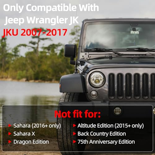 Image of AggAuto Grille Inserts for Jeep Wrangler JK JKU 2007-2015 Glossy Black | Car Front Mesh Grill Cover Accessories 7 Pcs