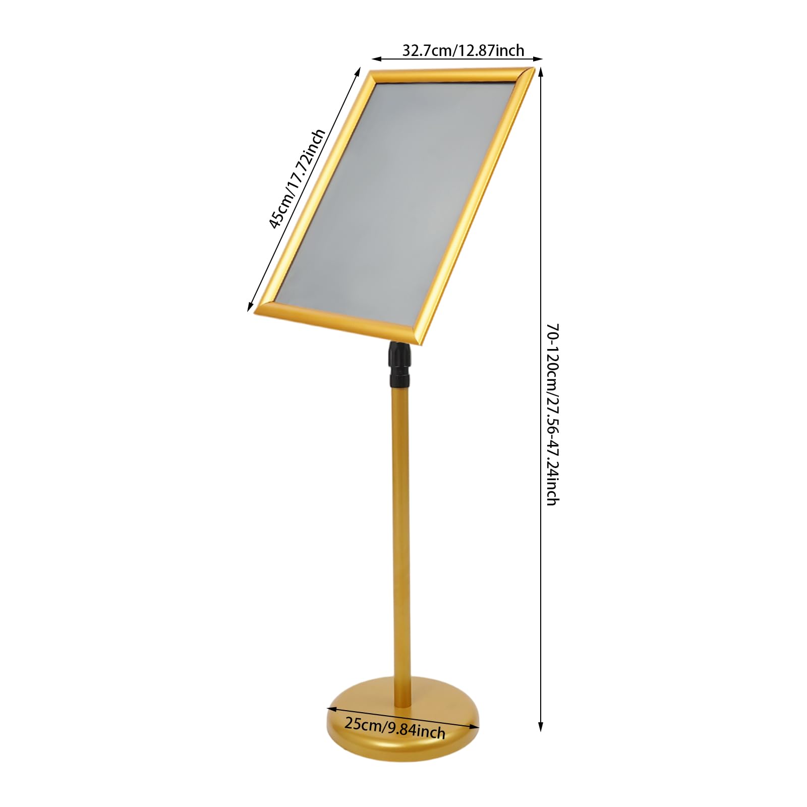 Infoständer A3, Gold - Soporte para carteles con base estable, altura regulable, soporte para información, expositores, soporte publicitario, soporte para póster