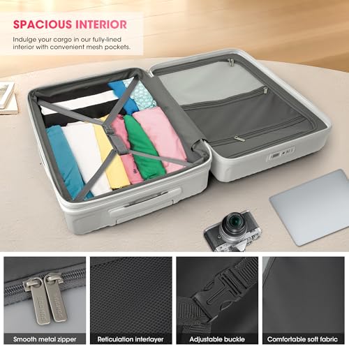 28inch Checked Luggage,Spinner Wheel Suitcases，PC Hardside with TSA Lock Travel Luggagee (WHITE)2