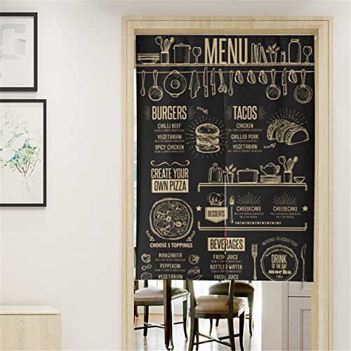 Surwin Cortina de Puerta Japonesa Noren, Estilo Japonés Cortina de Puerta Interior Tela Tapiz Cortina de Partición para Hogar Habitación Cocina Tienda Restaurante (85x180cm,Menú Negro)