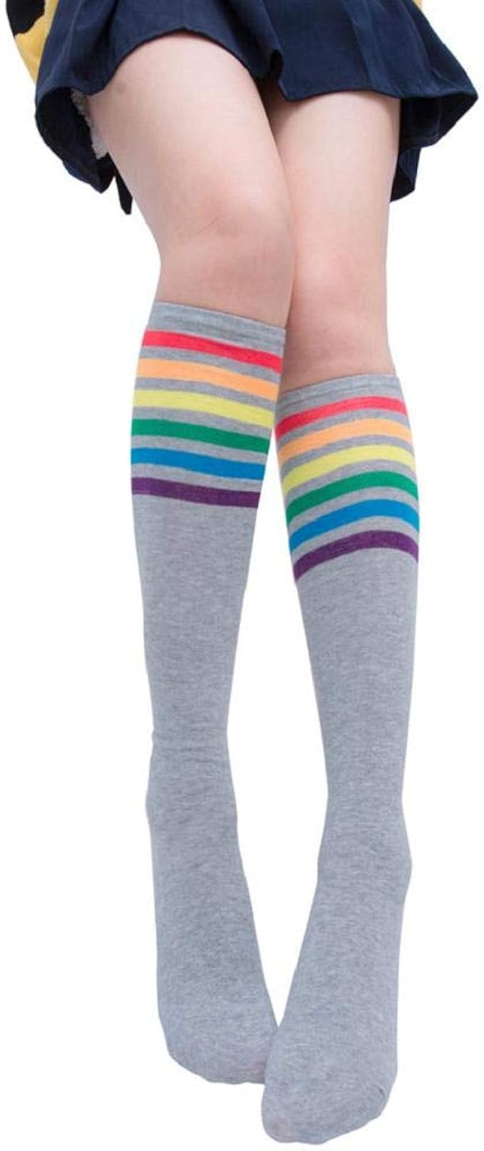 DEELIN Sale Womens Socks Thigh High Socks Over Knee Rainbow Stripe