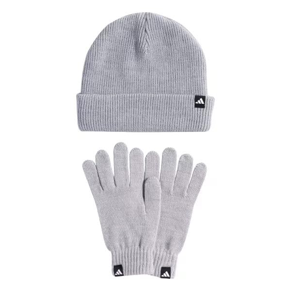 adidas Mixte Glove + Beanie Pack, Light Grey Heather/White, M