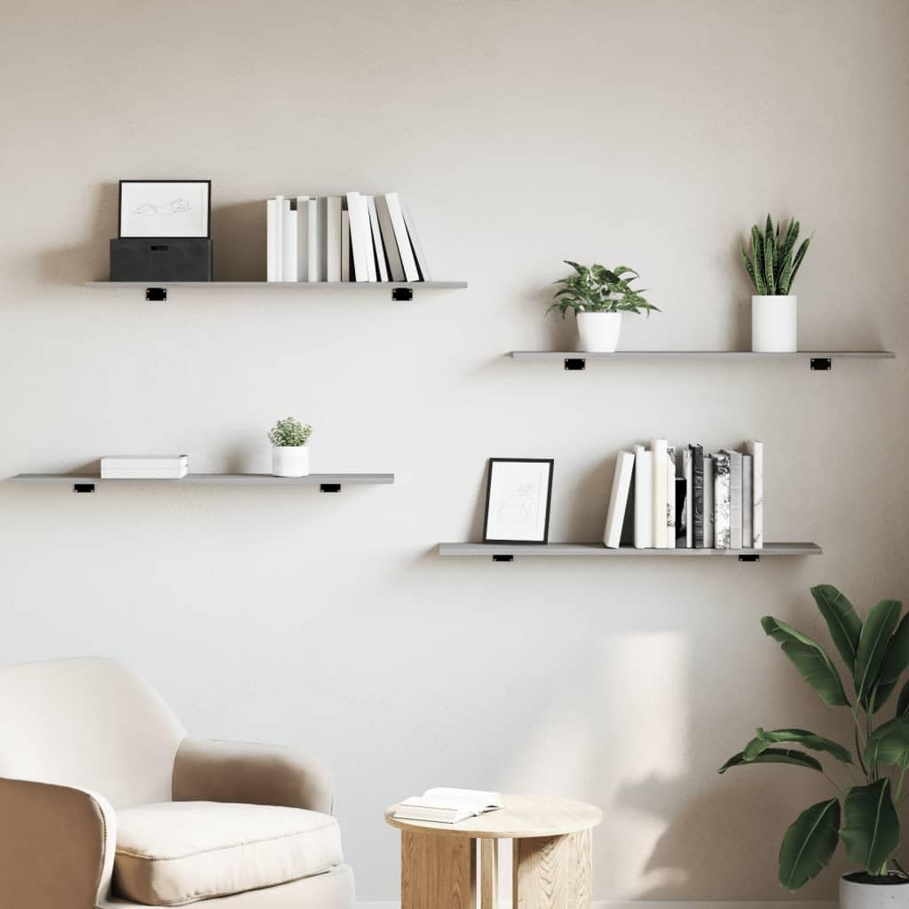 Wandregale 4 STK. Grau Sonoma Holzwerkstoff 100x20x1,5 cm Regal für Wohnzimmer Büro Küche mit stabilem Stauraum und flexiblem Regalsystem zur Ordnung und Aufbewahrung