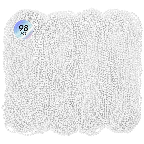 98 Pack Long Pearl Necklace Fake Pearl Necklace Bulk Costume Jewelry for Women 1920s White Faux Beaded Strand Layered Accessories for Christmas Wedding Bridal Shower Tea Birthday Decor