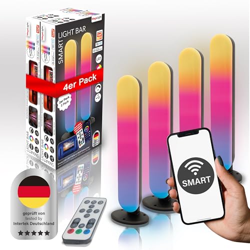 MegaLight LED Lightbar mit APP STEUERUNG & FERNBEDIENUNG | Lightbar Music Synchro | Gaming Beleuchtung für jeden PC & TV | inkl. Montagematerial (4-er)