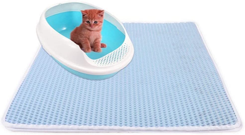 Pets Empire Cat Litter Mat Litter Trapping Mat, Honeycomb Double Layer Design Waterproof Urine Proof Trapper Mat for Litter Boxes, Easy Clean Scatter Control Blue Color (Medium ( 45 x 60cm ))