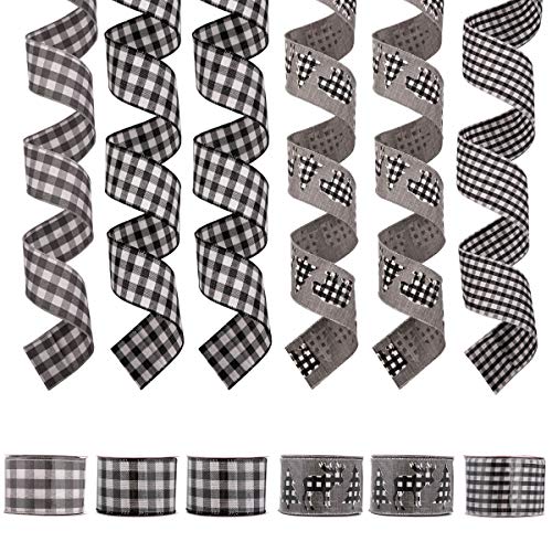 ARCCI Classic Wired Christmas Ribbon, Assorted Fabric Swirl Sheer Crafts Gift Wrapping Ribbons DIY Xmas Design Decorations, 36 Yards (6 Roll x 6 yd) by 2-1/2 inch