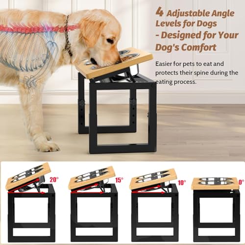 Raised Dog Bowls with Stand, Elevated Dog Bowls with 2 Stainless Steel Dog Food Water Bowl, 4 Heights Adjustable Dog Bowl Stand for Medium Large Dogs and Pets - Image 4