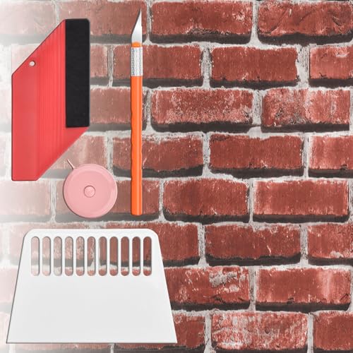 Fititem Red Brick Wallpaper Peel and Stick Contact Paper Faux Brick Self Adhesive Contact Paper Removable Wallpaper for Fireplace Kitchen Bedroom Bathroom Waterproof 17.3inW 197inL & Tools 4 Set