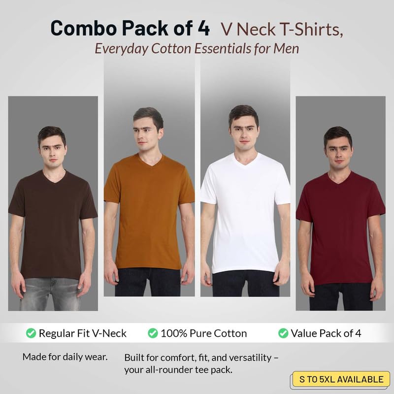 Image of Aventura Outfitters Men's V Neck 100% Cotton Regular Fit T-Shirt (Pack of 4)
