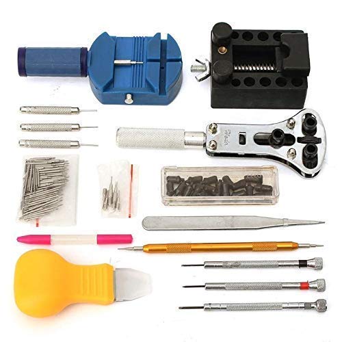 Kit de herramientas de reparación de relojes, juego de 144 piezas, herramientas de relojero, removedor de correa de reloj con plataforma de elevación, cuchillo de palanca, kits de herramientas de re