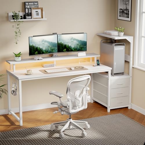 Image of DUMOS 59 inch Reversible Gaming Computer Desk with Drawers and Power Outlet