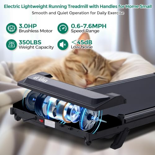 Image of Treadmills with Handle Bar, Walking Pad with Incline for Home Small, Portable Treadmills for Home Exercising, Electric Mini Walking Pad Treadmills with Handles, 3.5HP, 0.6-10MPH, 400LBS