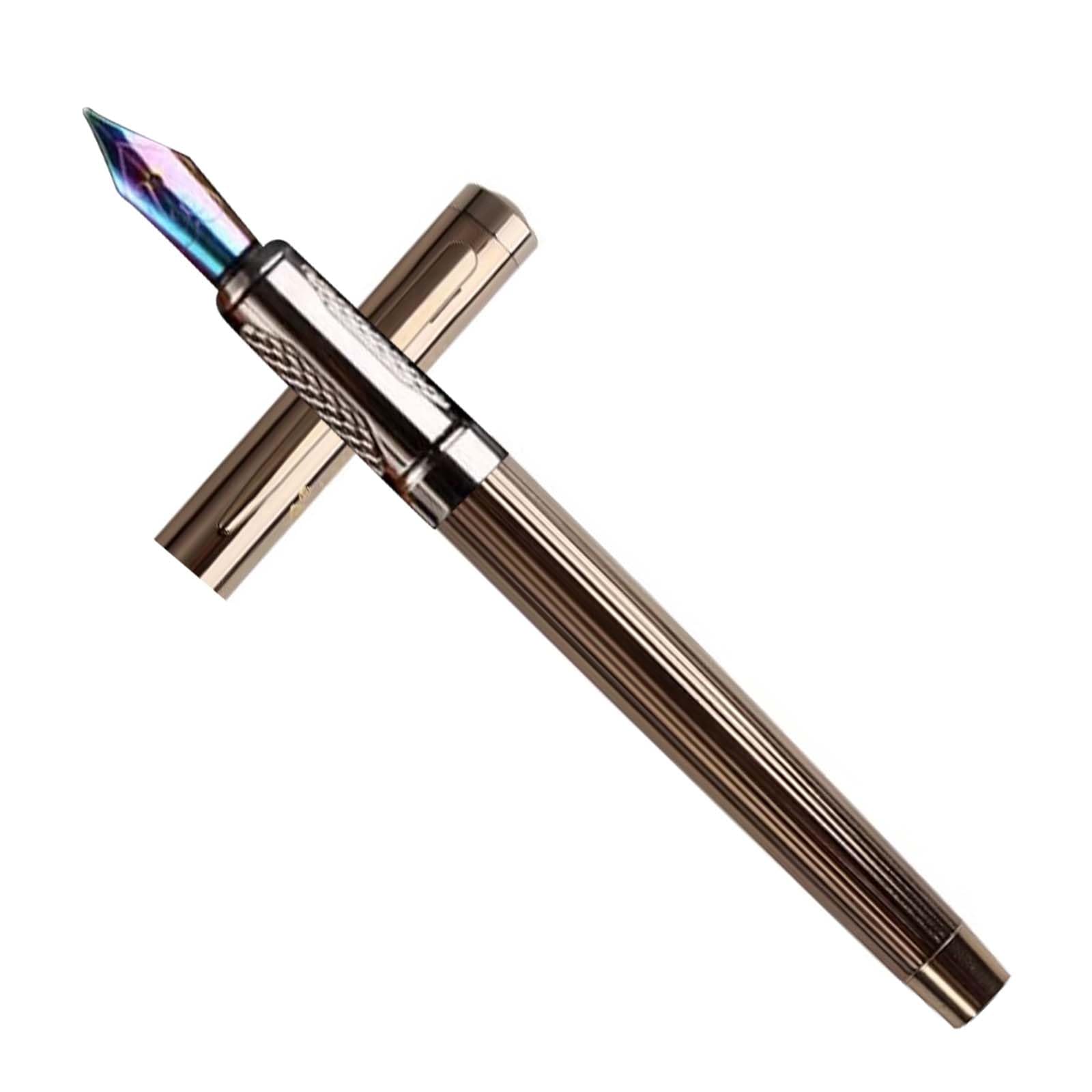 panjin Resin Piston Fountain Pen, Iridium Extra Fine Nib Classic Pen, Smooth Writing Pen with Metal Box (Gold)