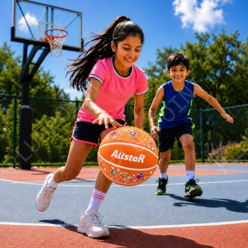 Image of PLUSPOINT Kids Basketball with Air Pump | Colorful Printed Rubber Basketball for Indoor & Outdoor Play | Training Sports Ball for Kids | Easy Grip Basketball for Boys and Girls
