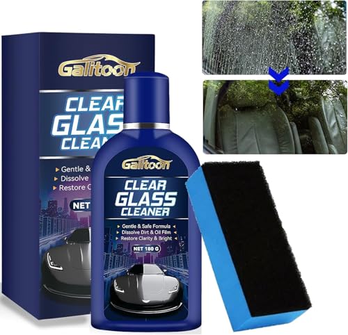 Car Glass Oil Film Cleaner Car Glasses Cleaners with Sponge for Home and Auto Cleaning Water Spot Remover for Glass Surfaces Easily Restore Clarity (180G)