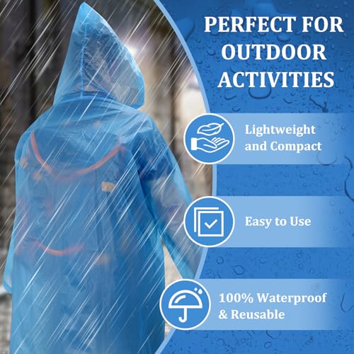 Image of Rain Ponchos for Adults Reusable (2 Pack), Waterproof EVA Raincoats with Hood & Drawstring for Women & Men