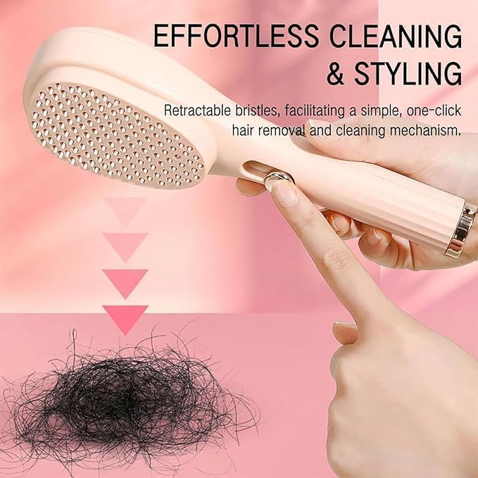 Image of Anti Static Massage Comb One-Click Cleaning hair Comb and Brush, Massage Comb, Scalp Cleansing, hair Combs for Women and Men, Portable Telescopic Massage Comb (CREAM)