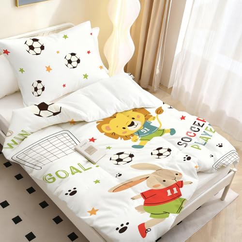 MUSOLEI Housse de Couette 120x150 Enfant Animal Fille Garçon Parure de Lit Microfibre 1 Personne Lion Lapin Football Animaux Dessin Animé 3D Imprimé avec...