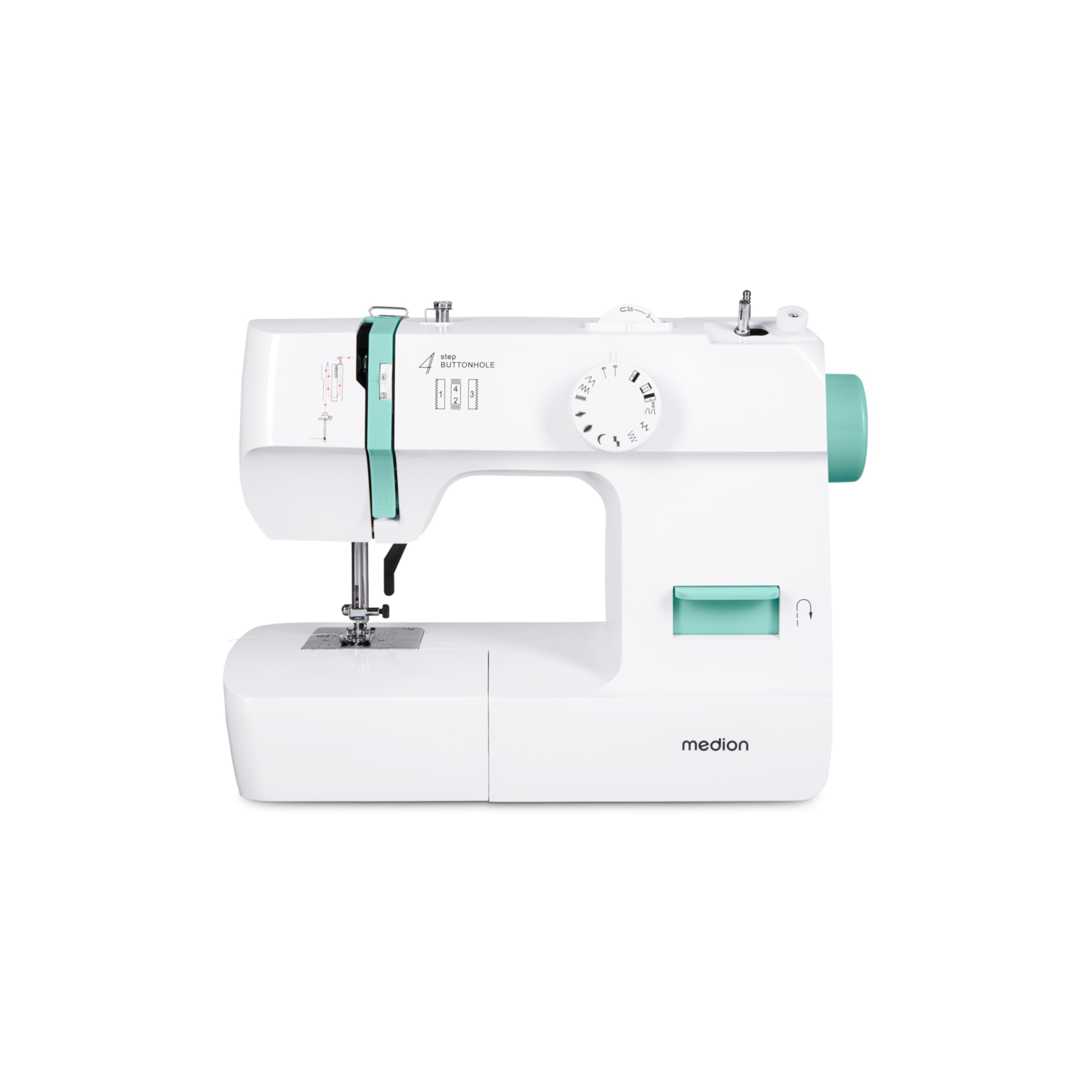 MEDION Nähmaschine SM70 (70 Watt, 12 verschiedene Stichmuster, LED-Nählicht, verstellbare Stichlänge, Rückwärtstaste, Fadenabschneider, MD11179) türkis