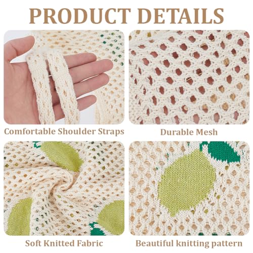 Image of GORGECRAFT Crochet Tote Bag Women Knitted Handbags Green Mango Pattern Retro Hollow Woven Shoulder Bags Boho Foldable