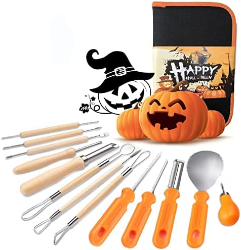 Home 32 Halloween Pumpkin Carving Kit,14 Pieces Professional Stainless Steel Reusable Pumpkin Carving Tools Kit for Halloween Decoration,Easily Sculpting Jack-O’-Lanterns for Kids and Adults