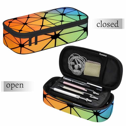 Image of Abstract Lines Pencil Case Organizer Geometric Triangles Fluorescent Neon Stationery Box Makeup Box School Supply for Boy Girl Men Women