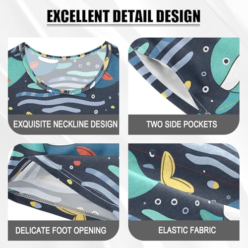 ALAZA Whale Bubble Wave Pajamas Set Short Sleeve Cotton Sleepwear Summer Pjs 2 Piece 5-14Y4