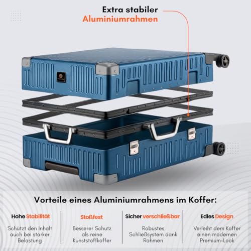 It’Go Aluminiumrahmen-Hartschalenkoffer L – ABS-Gepäck mit Metallecken, TSA-Schloss & 4× 360° Spinnerrollen, großer Reise-Trolley für Urlaub & Flugreisen – Blau