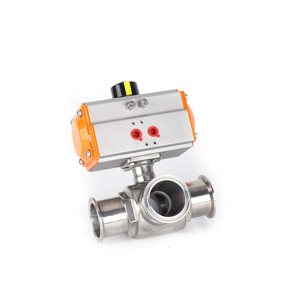 TFCFL 1''空圧ボールバルブアクチュエータ304食品等級ステンレス鋼サニタリー3方向Tポートトリクランプ空圧作動ボールバルブPTFEシーリング ボールバルブ レデュースドボア ステンレス(SUS304)製 600型