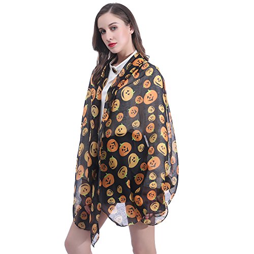 Lina & Lily Halloween Pumpkin Print Women's Scarf Shawl Wrap Lightweight4