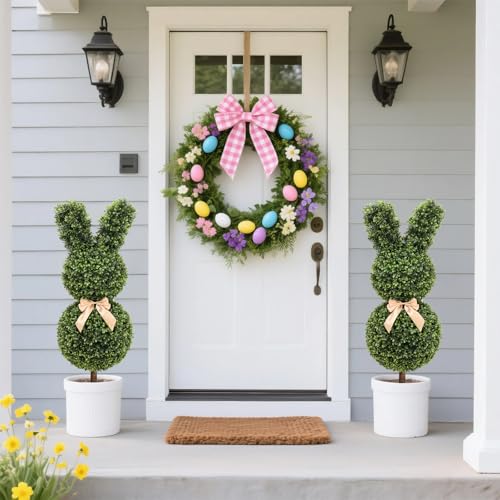 Image of Boxwood Bunny Topiary, 36 Inch Artificial Rabbit Tree for Easter Decor, 3FT Faux Bunny Shape Topiary for Indoor&Outdoor, Porch Decor