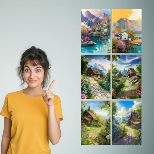 Image of SiddArtify Serene Asian - Cottage Landscape Art Print Set - 300GSM Board - 8x12 Inch - Pack of 6 Wall Room Decoration art Poster Prints