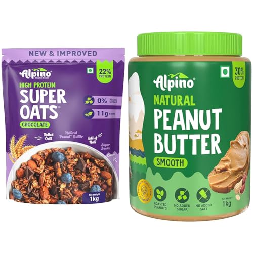 Image of Alpino Peanut Butter Super Oats Chocolate Super Oats + Peanut Butter 1 kg each combo