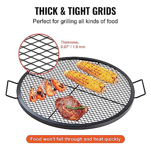 VEVOR X-Marks Fire Pit Grill Grate, Round Cooking Grate, Heavy Duty Steel Campfire BBQ Grill Grid with Handle and Support X Wire, Portable Camping Cookware for Outside Party & Gathering, 30 Inch Black