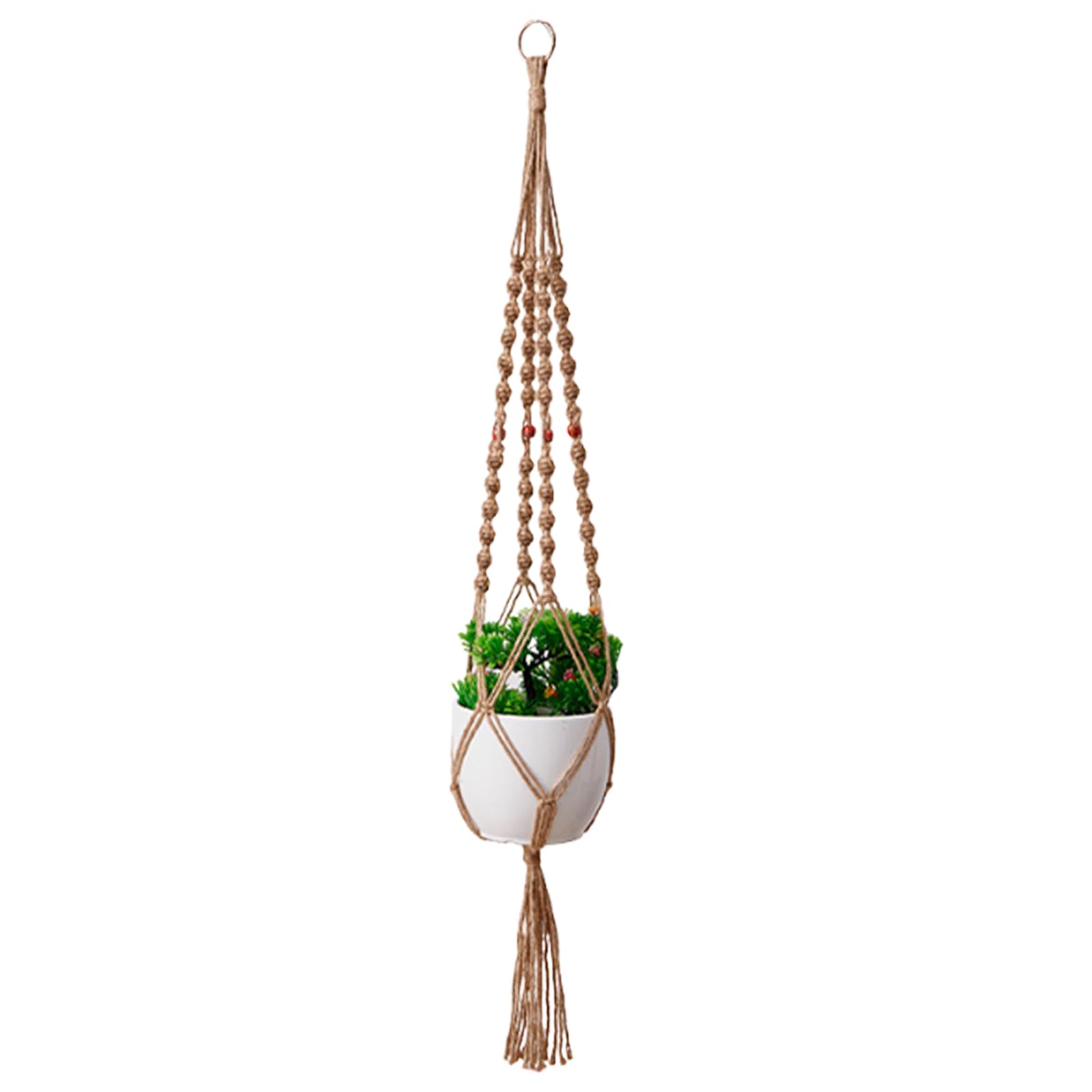 Macrame Plant Hanger with Tassels Woven Hemp Rope Flower Pot Baskets Hanging Net (Pots Not Included) for Indoor Outdoor Garden Balcony (Jute 100cm)