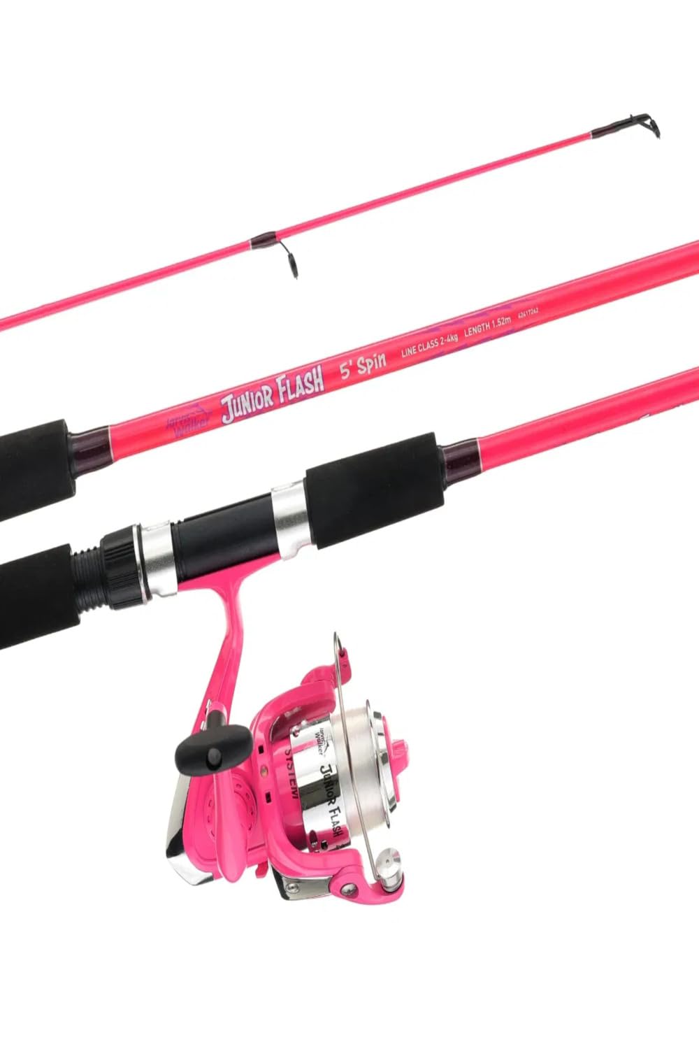 Jarvis Walker 5ft Junior LED Pink Fishing Rod and Reel Combo – Flashing Light Reel, EVA Grip Handle, Ball-Bearing Reel, Pre-Spooled Line – Kids Starter Fishing Set