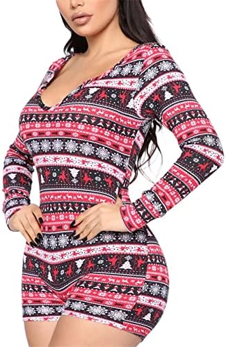 Womens Plaid Print Shorts Long Sleeve Rompers Knitted One Piece Bodysuits Bodycon V Neck Pajamas Jumpsuit - Image 2