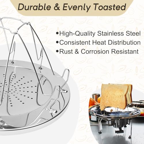 EZYoutdoor Portable Camping Toasters 4 Slice - Stainless Steel Folding Camp Stove Toaster with Clip Handle - Perfect for Outdoor Hiking, Picnic and RV Trips