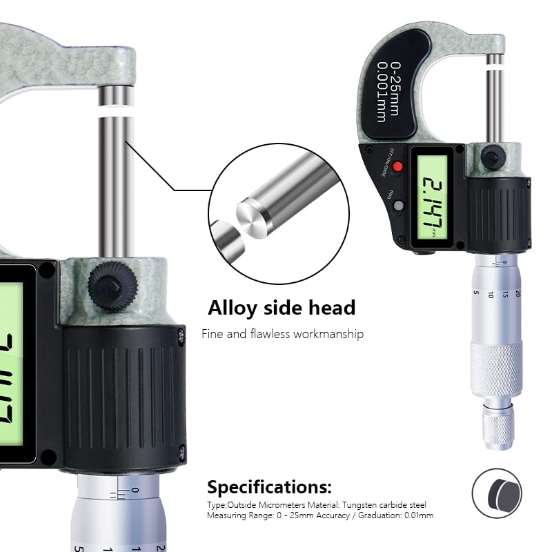 Mikrometr, Caliper 0,001mm Mikrometr cyfrowy 0-25 mm Elektroniczny zewnętrzny Chromowane narzędzia pomiarowe zacisków