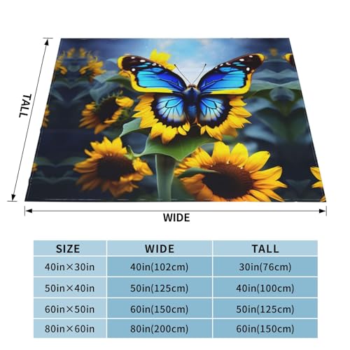Couverture en flanelle tournesol papillon bleu 127x101 cm