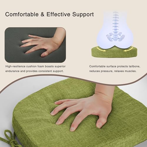 Image of OVOV 14x14 Chair Cushions for Metal Dining Chairs 1 Piece Green | Non Slip, Washable Removable Cover with Ties, Textured, for Dining Room, Kitchen Cafes Bistro Patio, Stackable Chairs