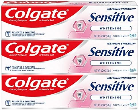 Colgate Whitening Toothpaste for Sensitive Teeth, Enamel Repair and Cavity Protection, Fresh Mint Gel, 6 Oz (Pack of 3)