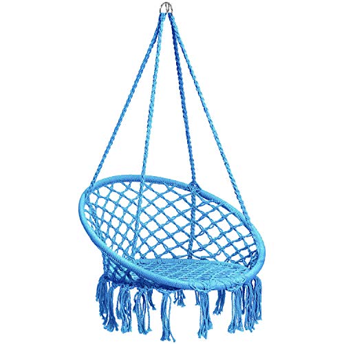 CCTRO Hammock Chair Macrame Swing,Boho Style Rattan Chair Hanging Macrame Hammock Swing Chairs for Indoor/Outdoor Home Patio Porch Yard Garden Deck,265 Pound Capacity (C Blue)