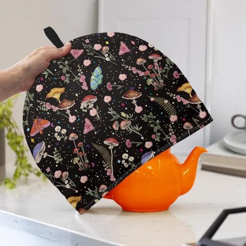 Image of Hudotybom Vintage Mushroom Tea Cozy for Teapot Insulated Large Teapot Cover to Keep Warm Tea Kettle Cover Machine Washable Coffee Pot Cloth Covers Kitchen Home Decorations for Housewife Mom