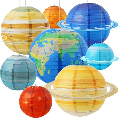 Space Planet Paper Lanterns 12 in Solar System Hanging Decor Out of This World Outer Space Party Decorations for Kids Astronaut Theme Party Supplies Galaxy Earth Home Birthday Decorations 8PCS