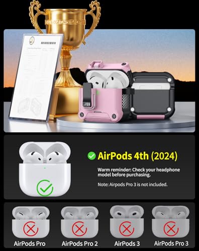 Image of Pohgelan for AirPods 4 Case with Safety Lock-Pink | Magnetic Automatic Lock with Cleaning Kit&Keychain,Compatible with Magsafe