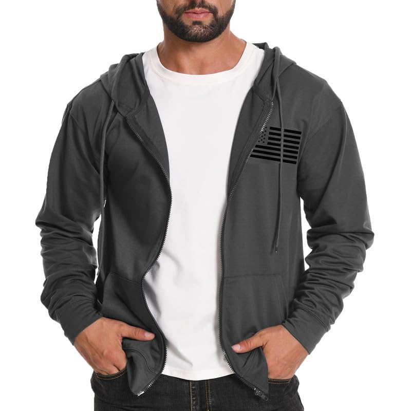 H HYFOL Men's Lightweight Full-Zip USA Flag Graphic Long Sleeve Hoodie American Patriotic Casual Sweatshirt2