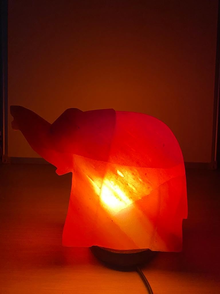 Elkoza Elephant Salt Lamp Handmade Wood Silhouette Natural Healing IONES Therapeutic 100% Pure Himalayan Pink Crystal Salt Lamp Fine Quality (Elephant Salt Lamp Himalayan)